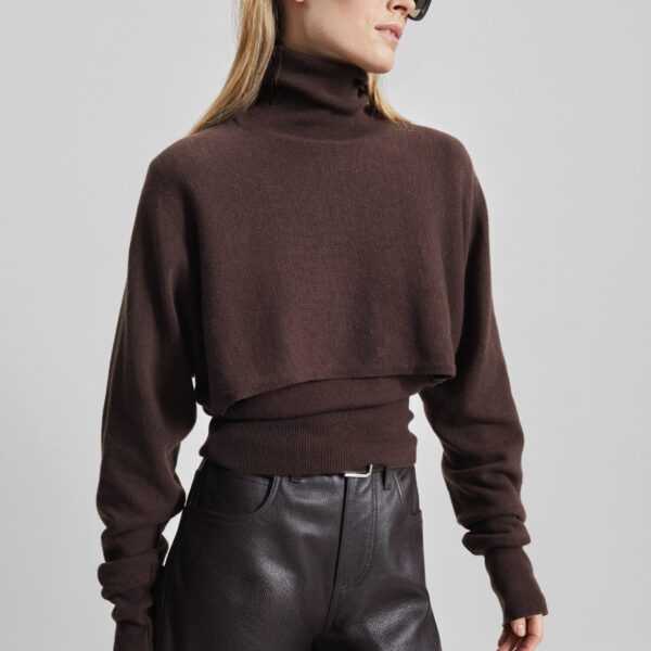 The Frankie Shop Lausanne Cashmere Detachable Layered Knit Set – Brown, view 2