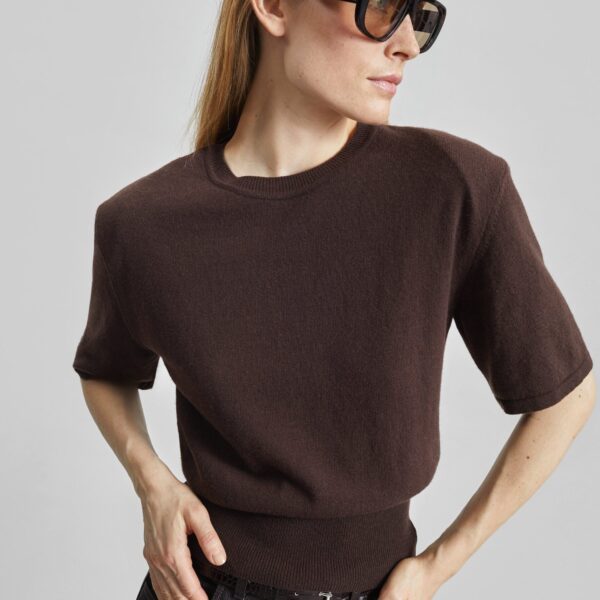 The Frankie Shop Lausanne Cashmere Detachable Layered Knit Set – Brown, view 3