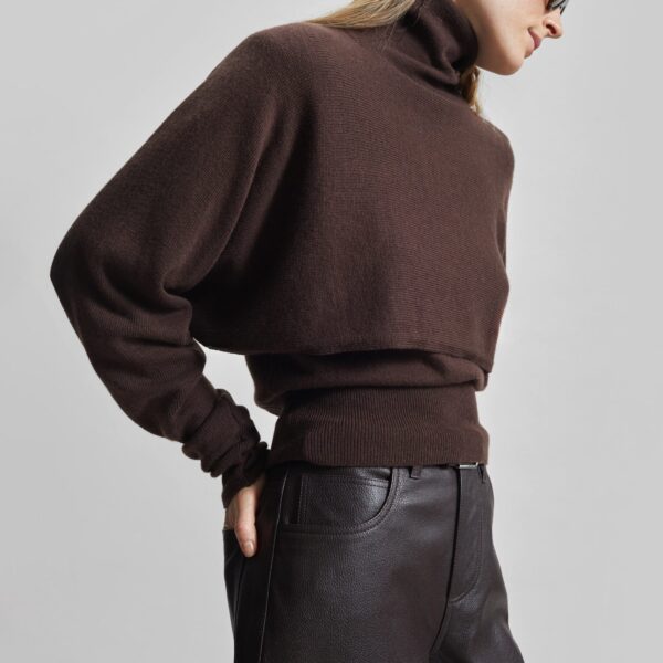 The Frankie Shop Lausanne Cashmere Detachable Layered Knit Set – Brown, view 6