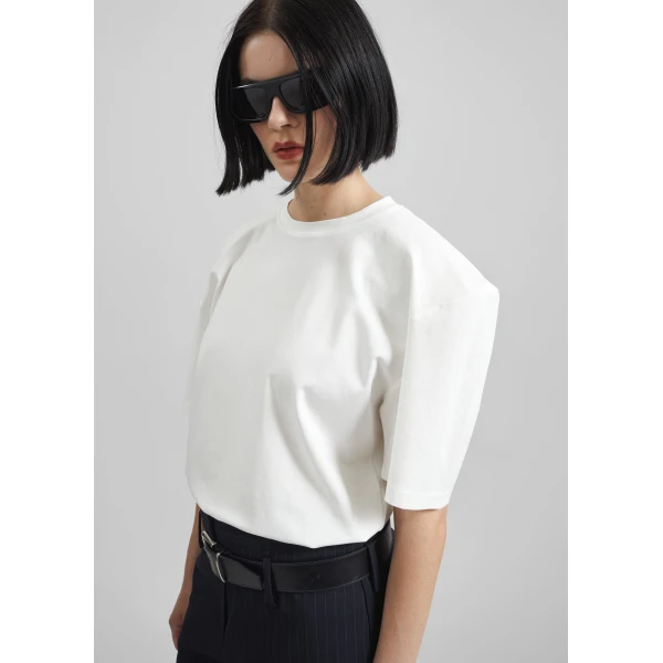 The Frankie Shop Laval Sculpted Sleeve T-Shirt - White - Oversized Minimalist Tops in White - Shop at Luxury Shoes 
