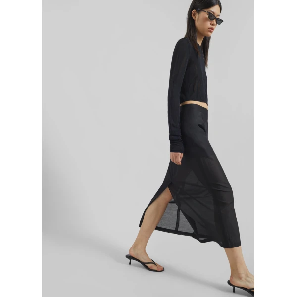 The Frankie Shop Lenore Semi Sheer Midi Skirt - Black - Oversized Minimalist Skirts in Black - Shop at Luxury Shoes 
