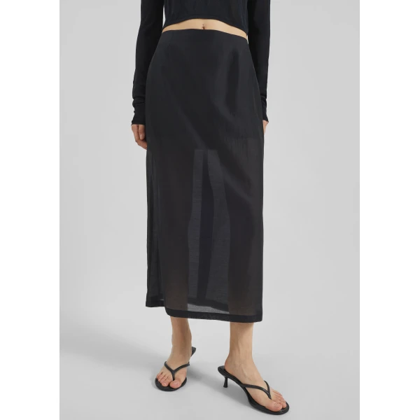 The Frankie Shop Lenore Semi Sheer Midi Skirt - Black - Oversized Minimalist Skirts in Black - Shop at Luxury Shoes 