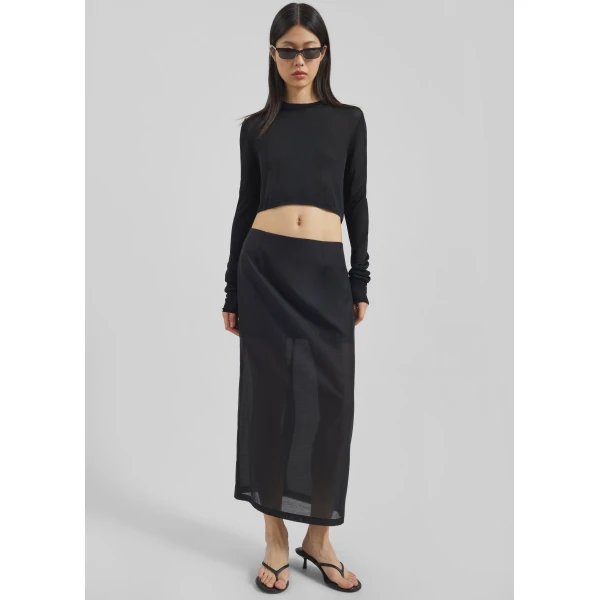 The Frankie Shop Lenore Semi Sheer Midi Skirt - Black - Oversized Minimalist Skirts in Black - Shop at Luxury Shoes 