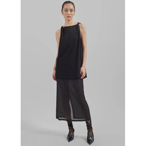 The Frankie Shop Lenore Semi Sheer Midi Skirt - Black - Oversized Minimalist Skirts in Black - Shop at Luxury Shoes 