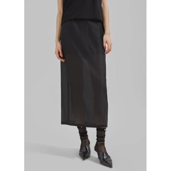 The Frankie Shop Lenore Semi Sheer Midi Skirt - Black - Oversized Minimalist Skirts in Black - Shop at Luxury Shoes 