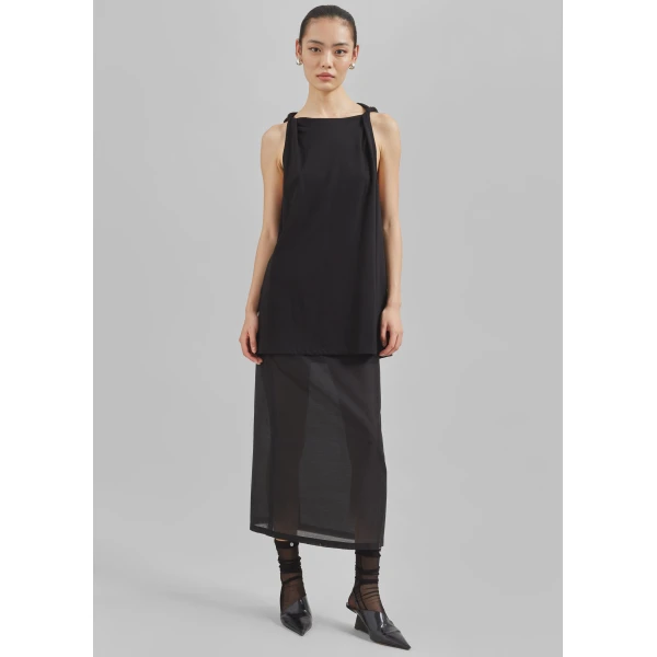 The Frankie Shop Lenore Semi Sheer Midi Skirt - Black - Oversized Minimalist Skirts in Black - Shop at Luxury Shoes 