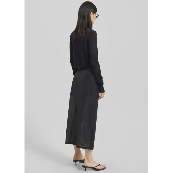 The Frankie Shop Lenore Semi Sheer Midi Skirt - Black - Oversized Minimalist Skirts in Black - Shop at Luxury Shoes 