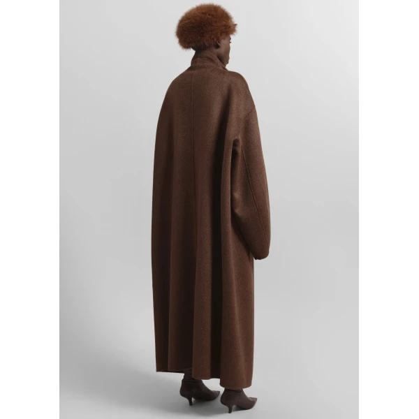 The Frankie Shop Leroy Funnel Neck Wool Coat - Brown Melange - Oversized Minimalist Coats in Brown - Shop at Luxury Shoes 