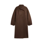 The Frankie Shop Leroy Funnel Neck Wool Coat - Brown Melange - Oversized Minimalist Coats in Brown - Shop at Luxury Shoes 