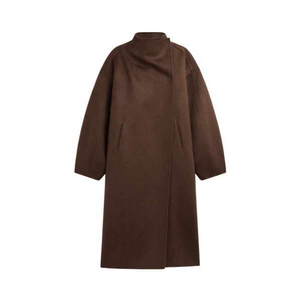 The Frankie Shop Leroy Funnel Neck Wool Coat - Brown Melange - Oversized Minimalist Coats in Brown - Shop at Luxury Shoes 