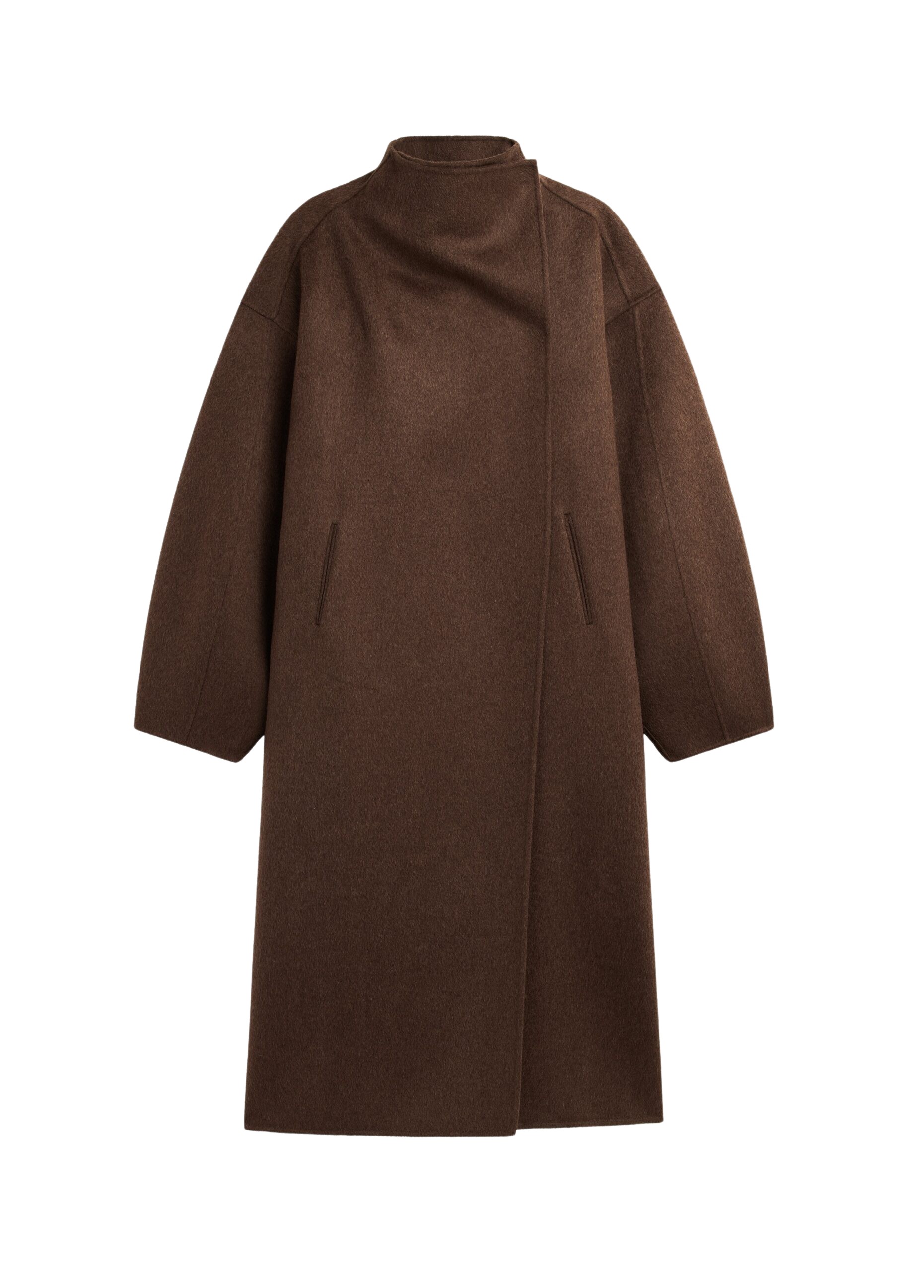 The Frankie Shop Leroy Funnel Neck Wool Coat – Brown Melange