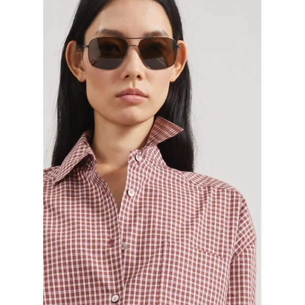 The Frankie Shop Lesja Cotton Shirt - Checked Red - Oversized Minimalist Tops in Red - Shop at Luxury Shoes 