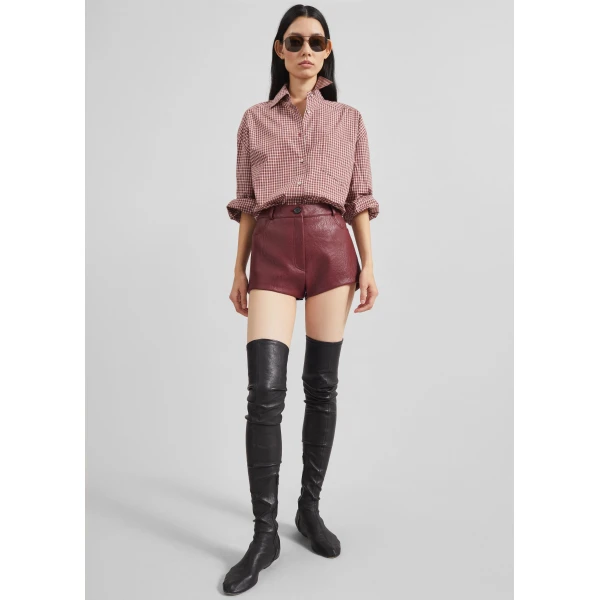 The Frankie Shop Lesja Cotton Shirt - Checked Red - Oversized Minimalist Tops in Red - Shop at Luxury Shoes 