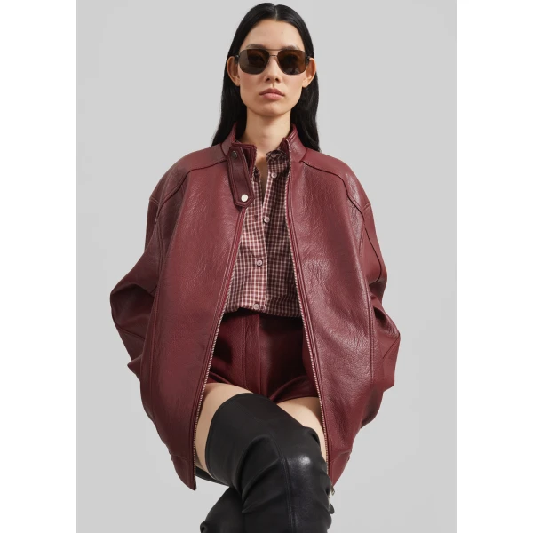 The Frankie Shop Lesja Cotton Shirt - Checked Red - Oversized Minimalist Tops in Red - Shop at Luxury Shoes 