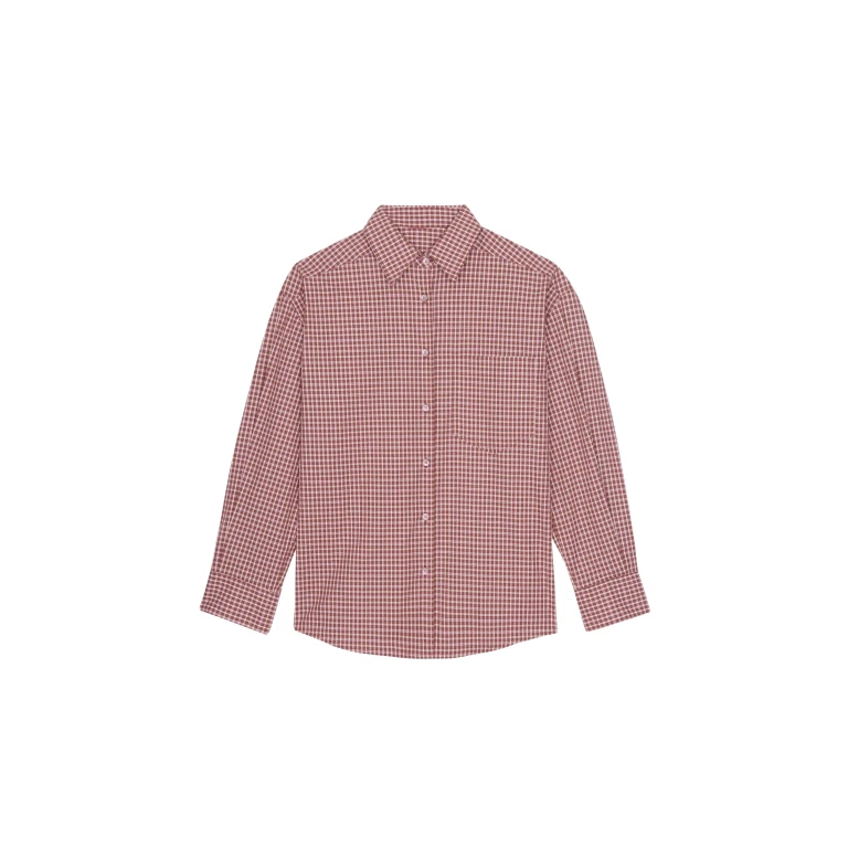 The Frankie Shop Lesja Cotton Shirt - Checked Red - Oversized Minimalist Tops in Red - Shop at Luxury Shoes 