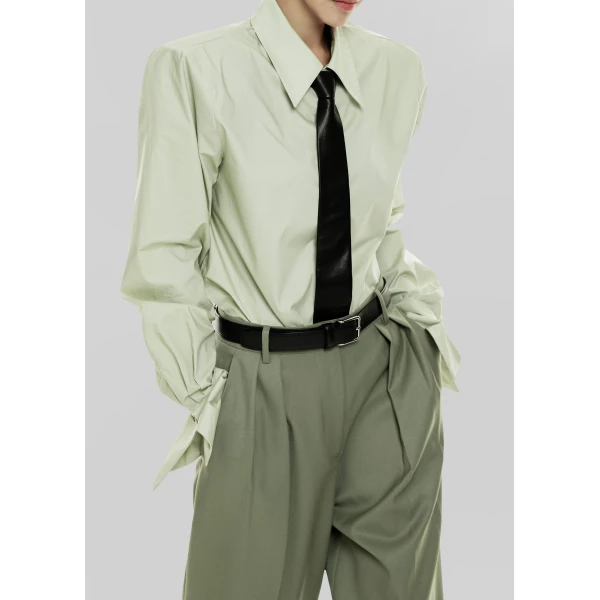 The Frankie Shop Leuven Padded Shirt - Sage - Oversized Minimalist Tops in Green - Shop at Luxury Shoes 