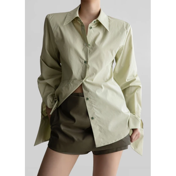 The Frankie Shop Leuven Padded Shirt - Sage - Oversized Minimalist Tops in Green - Shop at Luxury Shoes 