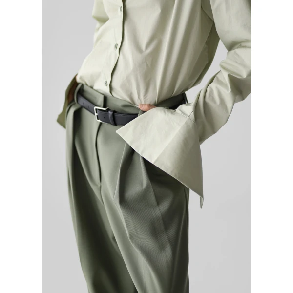The Frankie Shop Leuven Padded Shirt - Sage - Oversized Minimalist Tops in Green - Shop at Luxury Shoes 