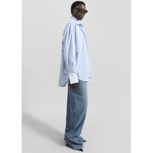 The Frankie Shop Lienz Double Shirt - Blue/White Stripe - Oversized Minimalist Tops in Blue - Shop at Luxury Shoes 