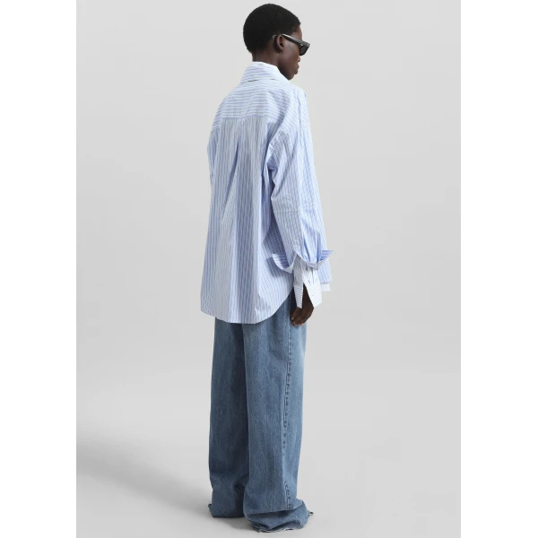 The Frankie Shop Lienz Double Shirt - Blue/White Stripe - Oversized Minimalist Tops in Blue - Shop at Luxury Shoes 