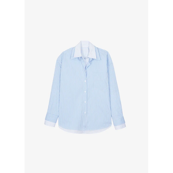 The Frankie Shop Lienz Double Shirt - Blue/White Stripe - Oversized Minimalist Tops in Blue - Shop at Luxury Shoes 