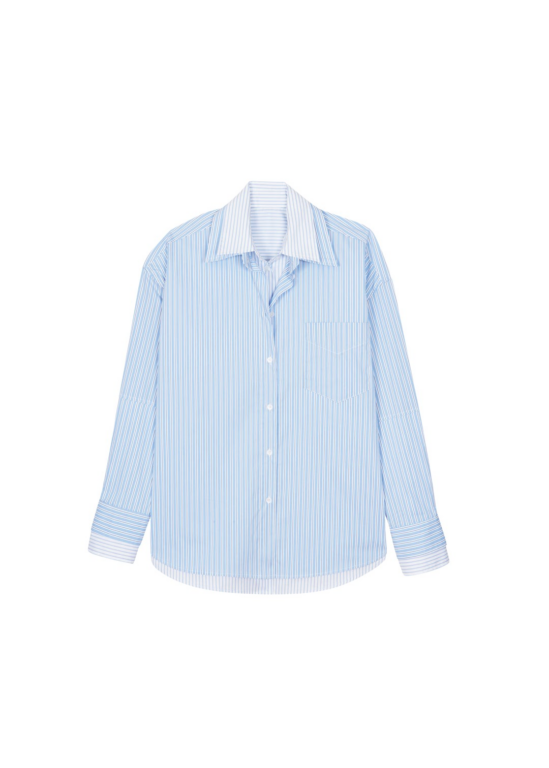 The Frankie Shop Lienz Double Shirt - Blue/White Stripe - Oversized Minimalist Tops in Blue - Shop at Luxury Shoes 