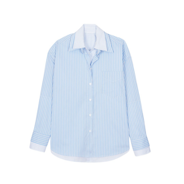 The Frankie Shop Lienz Double Shirt - Blue/White Stripe - Oversized Minimalist Tops in Blue - Shop at Luxury Shoes 
