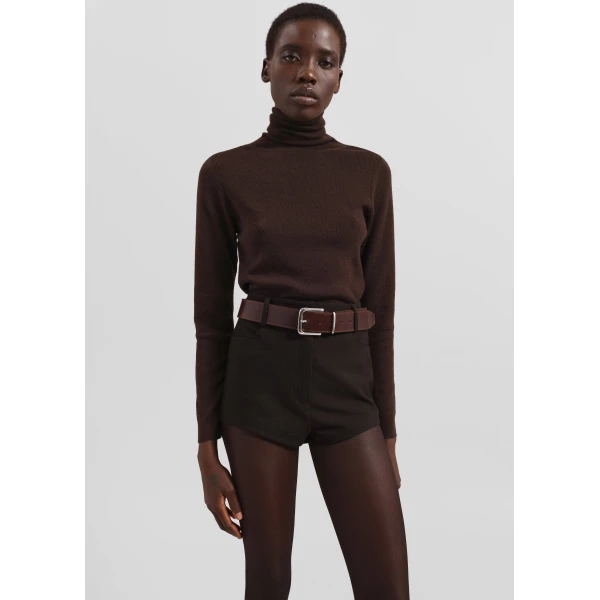 The Frankie Shop Loen Hot Pants - Brown - Oversized Minimalist Pants in Brown - Shop at Luxury Shoes 