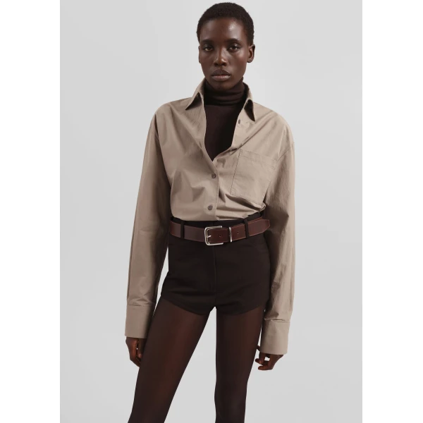 The Frankie Shop Loen Hot Pants - Brown - Oversized Minimalist Pants in Brown - Shop at Luxury Shoes 