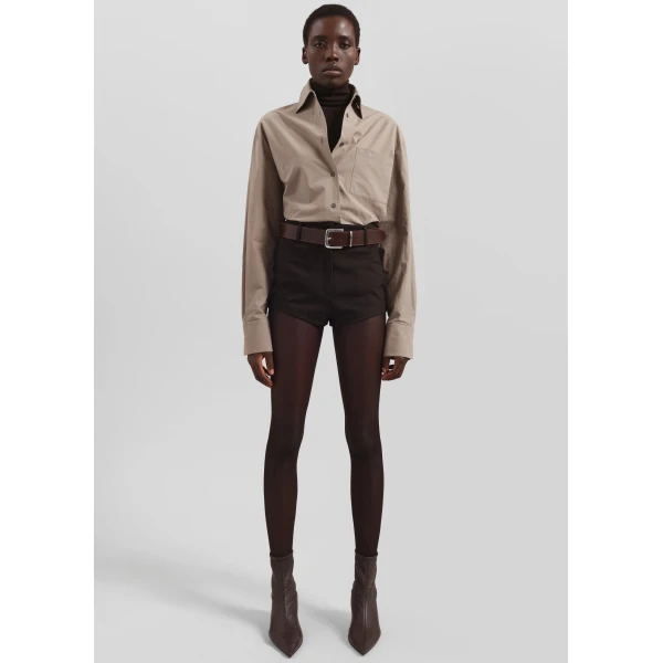 The Frankie Shop Loen Hot Pants - Brown - Oversized Minimalist Pants in Brown - Shop at Luxury Shoes 