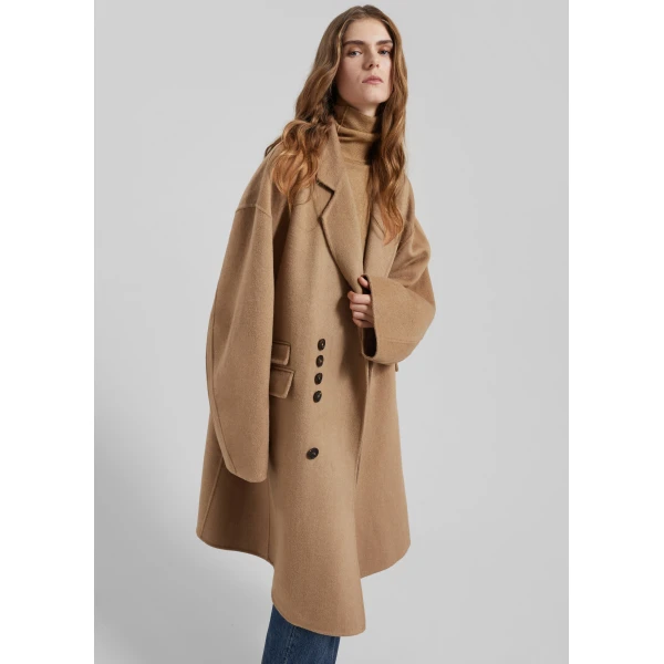 The Frankie Shop Lohit Wool Coat - Camel - Oversized Minimalist Coats in Brown - Shop at Luxury Shoes 