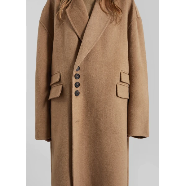 The Frankie Shop Lohit Wool Coat - Camel - Oversized Minimalist Coats in Brown - Shop at Luxury Shoes 