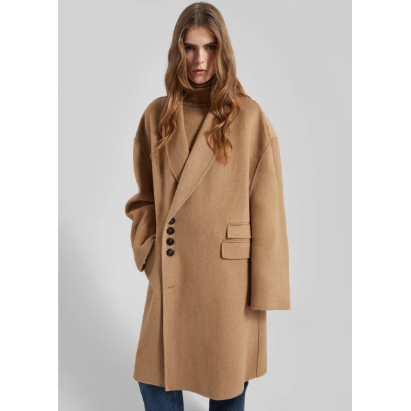 The Frankie Shop Lohit Wool Coat - Camel - Oversized Minimalist Coats in Brown - Shop at Luxury Shoes 