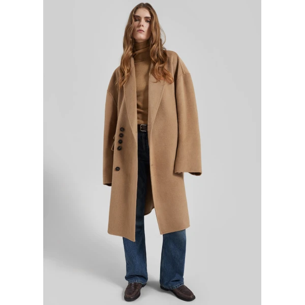The Frankie Shop Lohit Wool Coat - Camel - Oversized Minimalist Coats in Brown - Shop at Luxury Shoes 