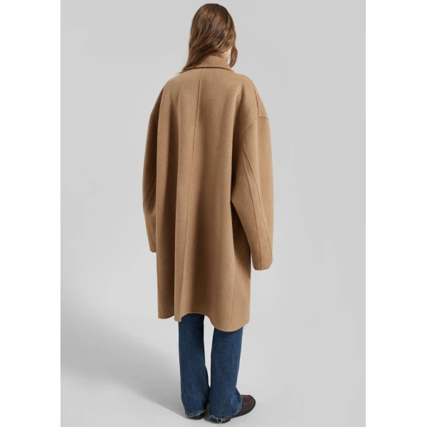 The Frankie Shop Lohit Wool Coat - Camel - Oversized Minimalist Coats in Brown - Shop at Luxury Shoes 