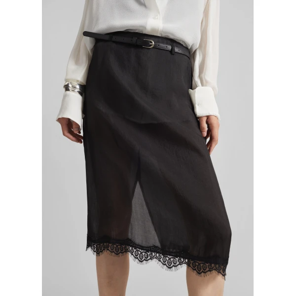 The Frankie Shop Lolai Sheer Lace Skirt - Black - Oversized Minimalist Skirts in Black - Shop at Luxury Shoes 