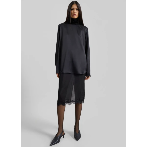 The Frankie Shop Lolai Sheer Lace Skirt - Black - Oversized Minimalist Skirts in Black - Shop at Luxury Shoes 