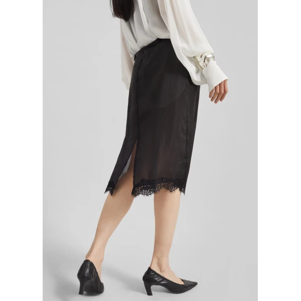The Frankie Shop Lolai Sheer Lace Skirt - Black - Oversized Minimalist Skirts in Black - Shop at Luxury Shoes 