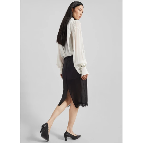 The Frankie Shop Lolai Sheer Lace Skirt - Black - Oversized Minimalist Skirts in Black - Shop at Luxury Shoes 