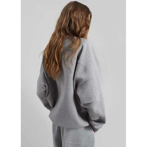 The Frankie Shop Lonay Balloon Sleeve Sweatshirt - Grey - Oversized Minimalist Tops in Grey - Shop at Luxury Shoes 