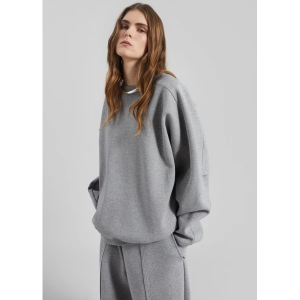 The Frankie Shop Lonay Balloon Sleeve Sweatshirt - Grey - Oversized Minimalist Tops in Grey - Shop at Luxury Shoes 