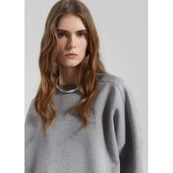 The Frankie Shop Lonay Balloon Sleeve Sweatshirt - Grey - Oversized Minimalist Tops in Grey - Shop at Luxury Shoes 
