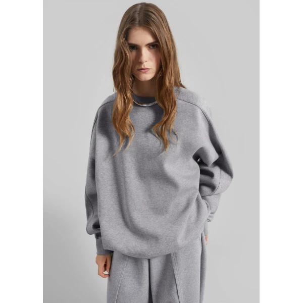 The Frankie Shop Lonay Balloon Sleeve Sweatshirt - Grey - Oversized Minimalist Tops in Grey - Shop at Luxury Shoes 