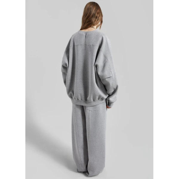 The Frankie Shop Lonay Balloon Sleeve Sweatshirt - Grey - Oversized Minimalist Tops in Grey - Shop at Luxury Shoes 