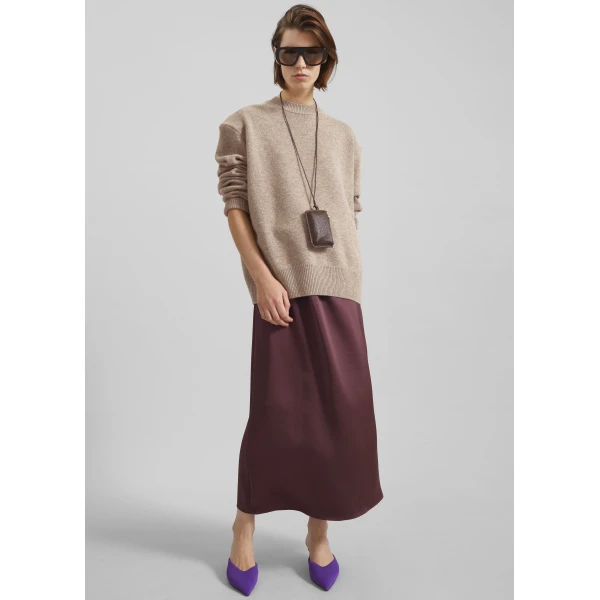 The Frankie Shop Loray Satin Midi Skirt - Burgundy - Oversized Minimalist Skirts in Red - Shop at Luxury Shoes 