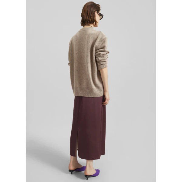 The Frankie Shop Loray Satin Midi Skirt - Burgundy - Oversized Minimalist Skirts in Red - Shop at Luxury Shoes 