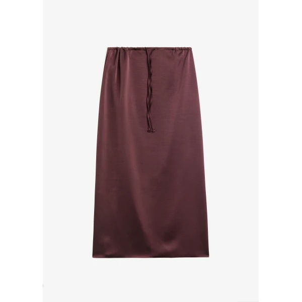 The Frankie Shop Loray Satin Midi Skirt - Burgundy - Oversized Minimalist Skirts in Red - Shop at Luxury Shoes 