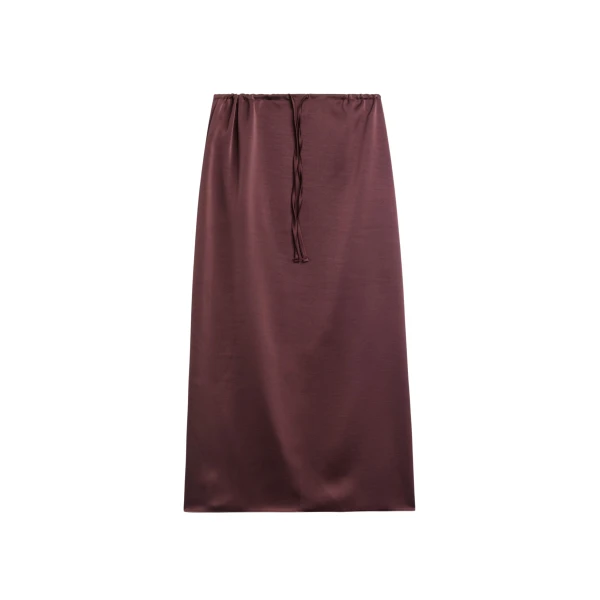 The Frankie Shop Loray Satin Midi Skirt - Burgundy - Oversized Minimalist Skirts in Red - Shop at Luxury Shoes 