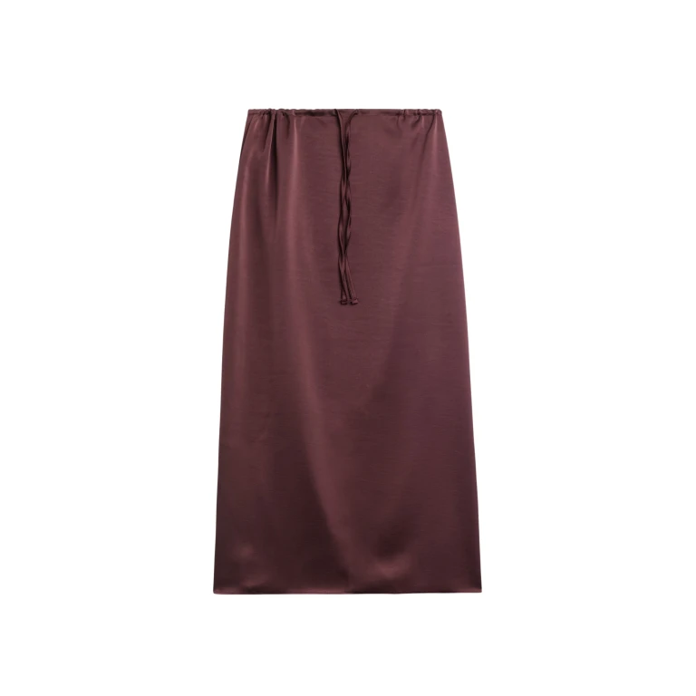 The Frankie Shop Loray Satin Midi Skirt - Burgundy - Oversized Minimalist Skirts in Red - Shop at Luxury Shoes 