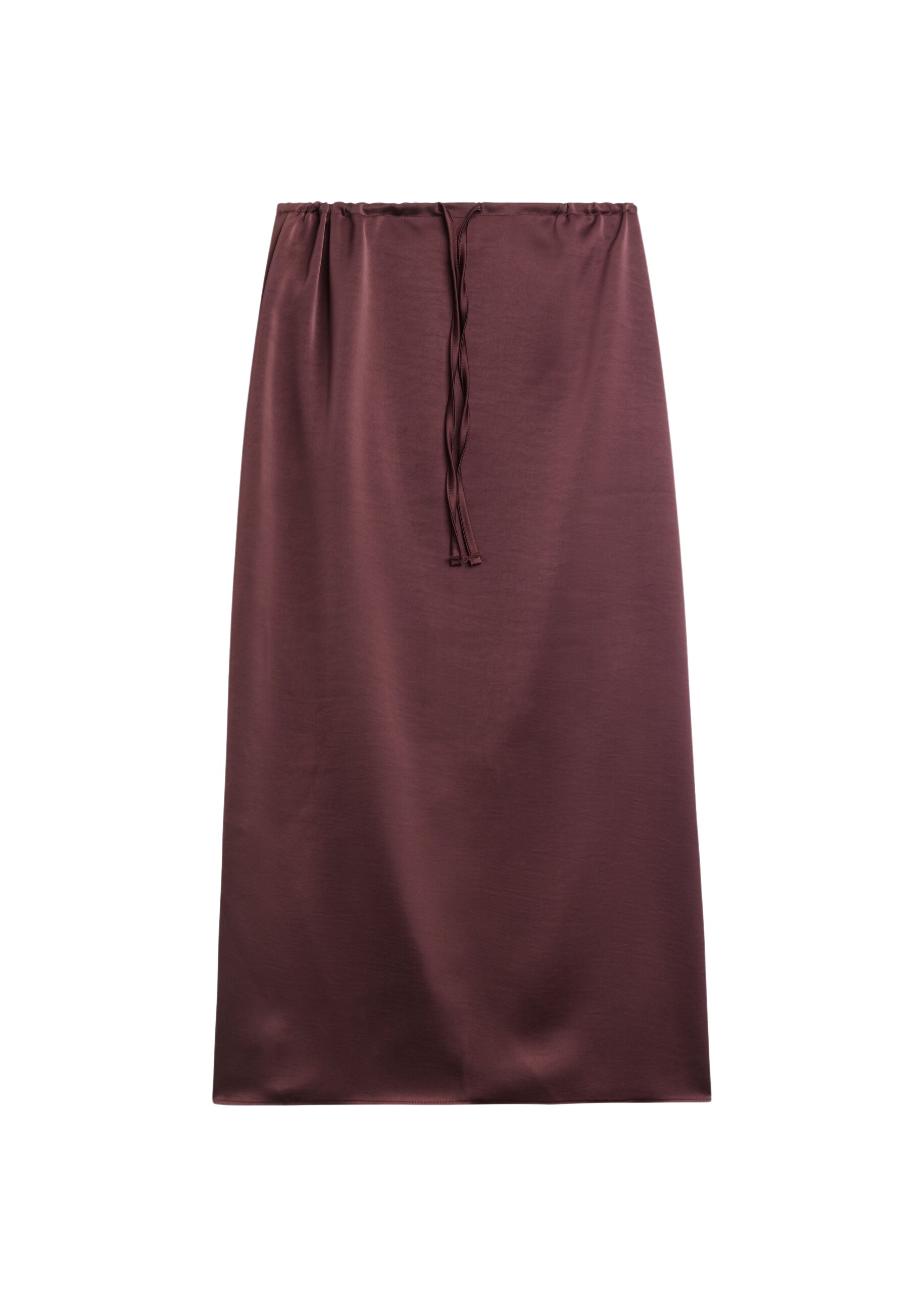 The Frankie Shop Loray Satin Midi Skirt - Burgundy - Oversized Minimalist Skirts in Red - Shop at Luxury Shoes 